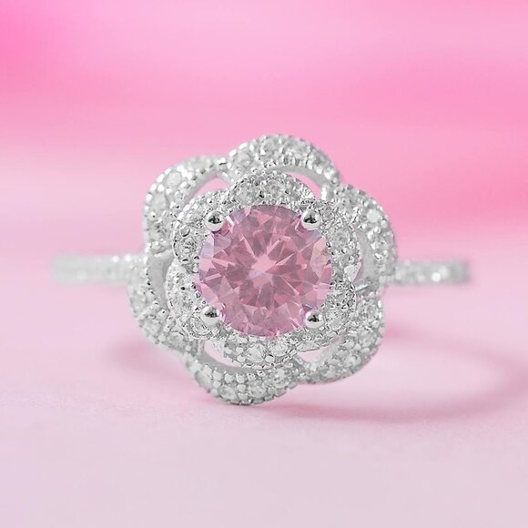 Pink Spiral Flower Gemstone Ring, 925 Sterling Silver - Picture 3 of 3